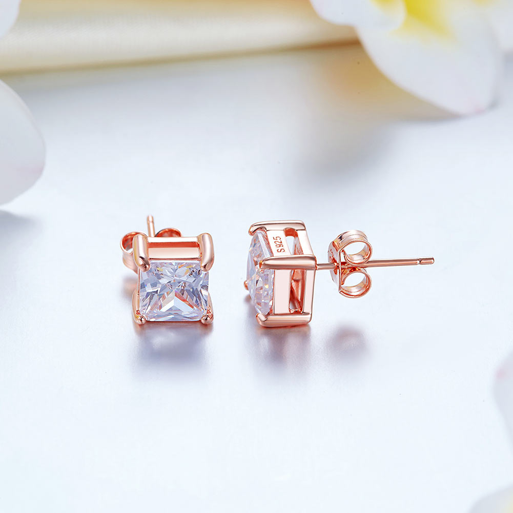 1 Ct Princess Cut Created Diamond Stud Earrings 925 Sterling Silver Rose Gold Plated