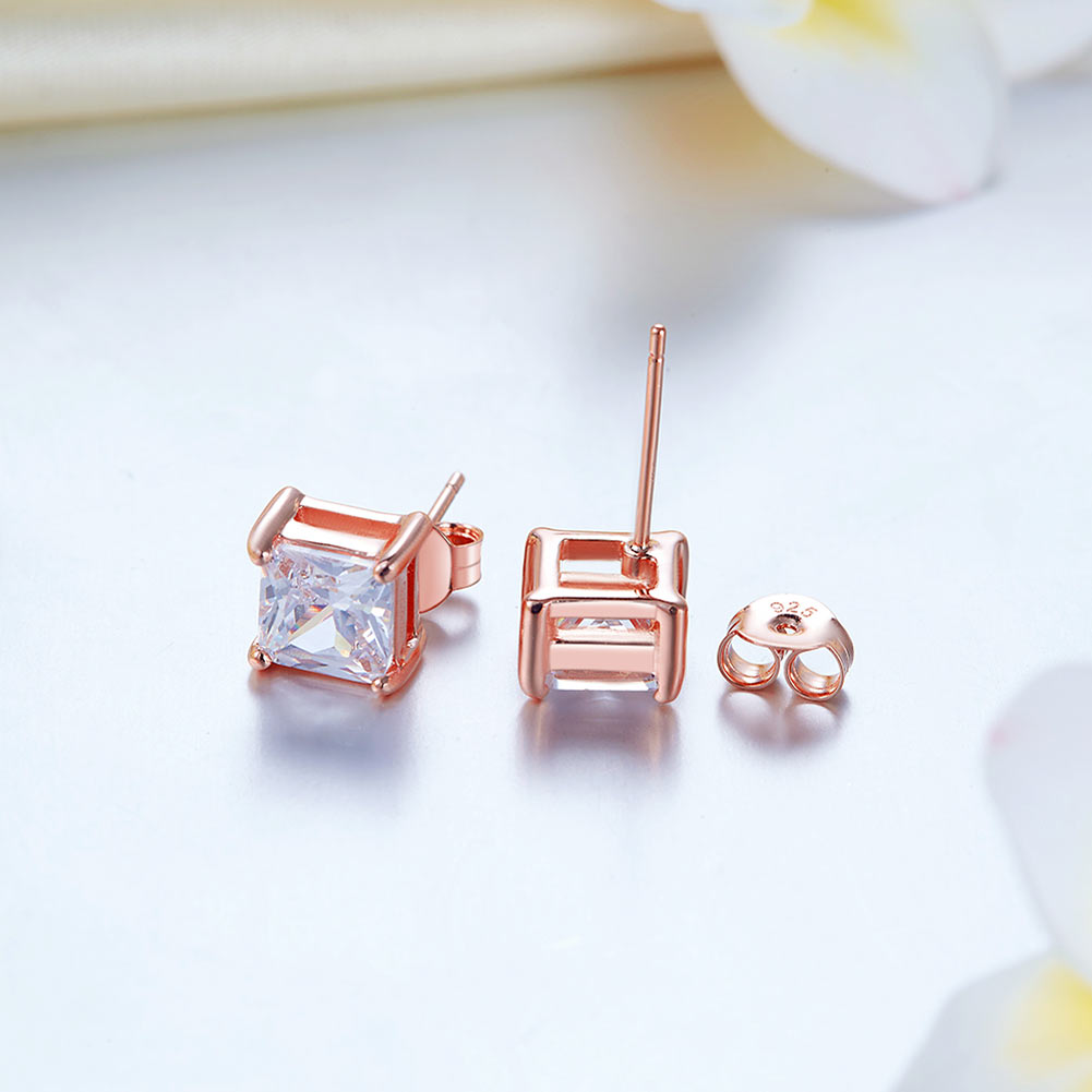 1 Ct Princess Cut Created Diamond Stud Earrings 925 Sterling Silver Rose Gold Plated
