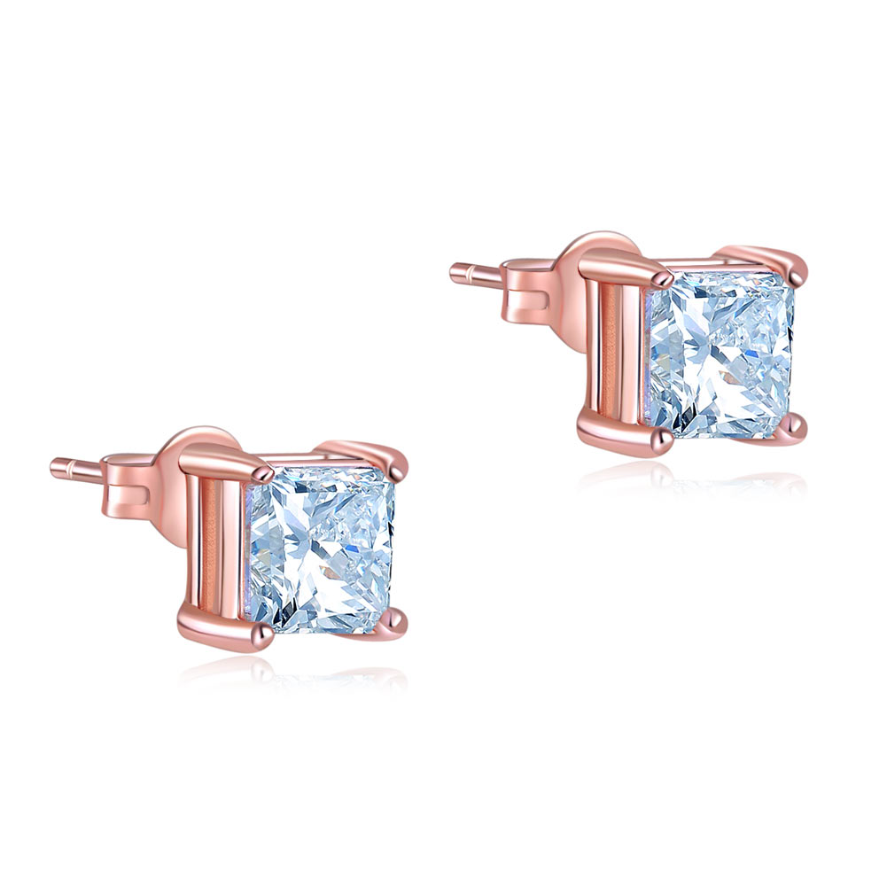 1 Ct Princess Cut Created Diamond Stud Earrings 925 Sterling Silver Rose Gold Plated