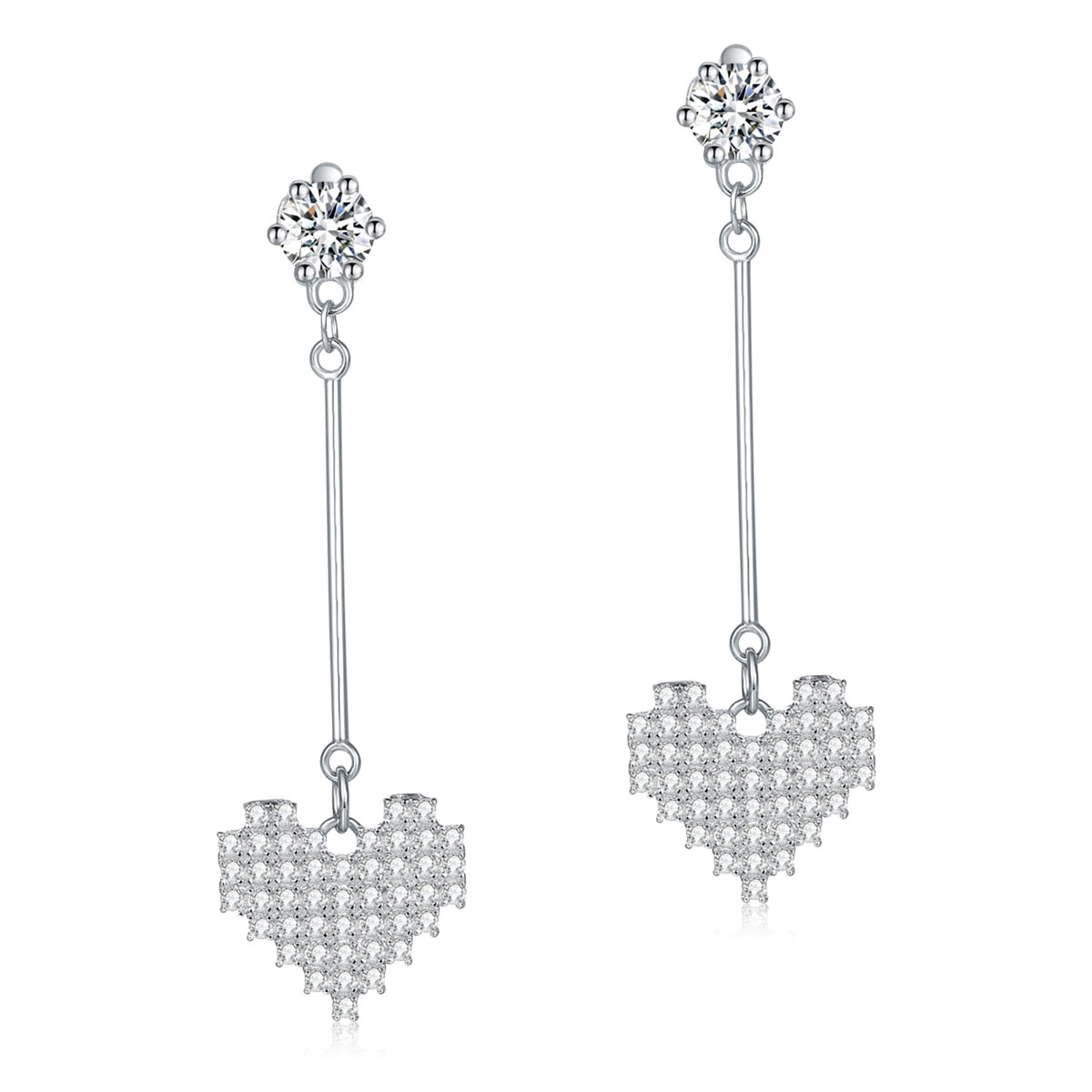 Dangle Heart Solid 925 Sterling Silver Earrings Evening / Fashion Bridal Bridesmaid