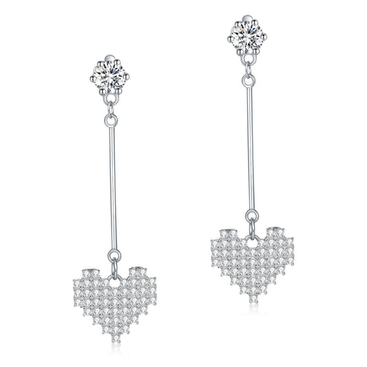 Dangle Heart Solid 925 Sterling Silver Earrings Evening / Fashion Bridal Bridesmaid