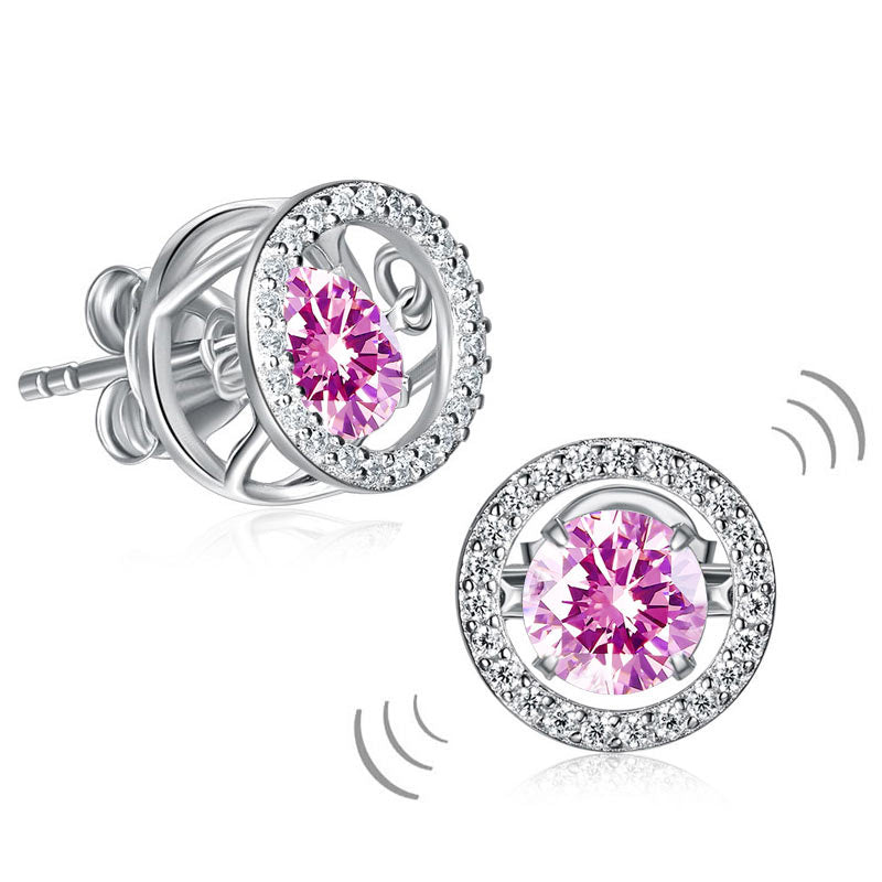 Dancing Pink Stone Stud Earrings 925 Sterling Silver