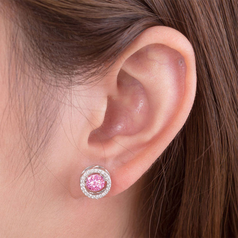 Dancing Pink Stone Stud Earrings 925 Sterling Silver
