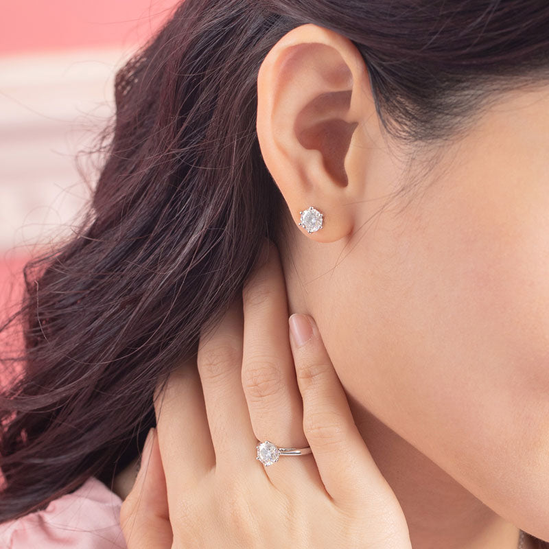 1 Carat Moissanite Diamond 6 Claws Stud Earrings 925 Sterling Silver