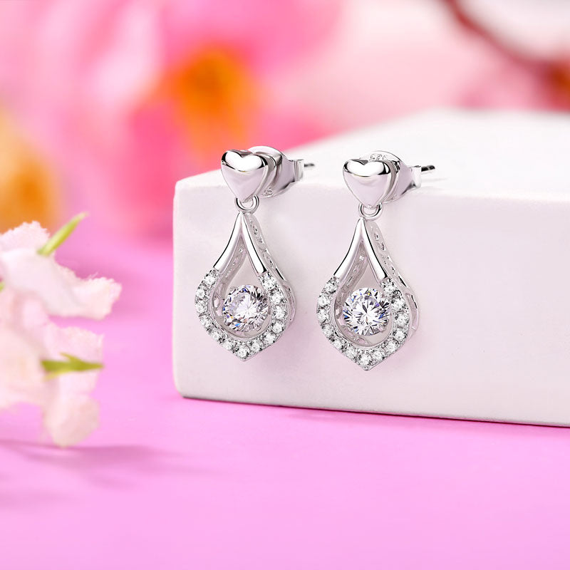 Dancing Stone Earrings Heart Tear Drop 925 Sterling Silver