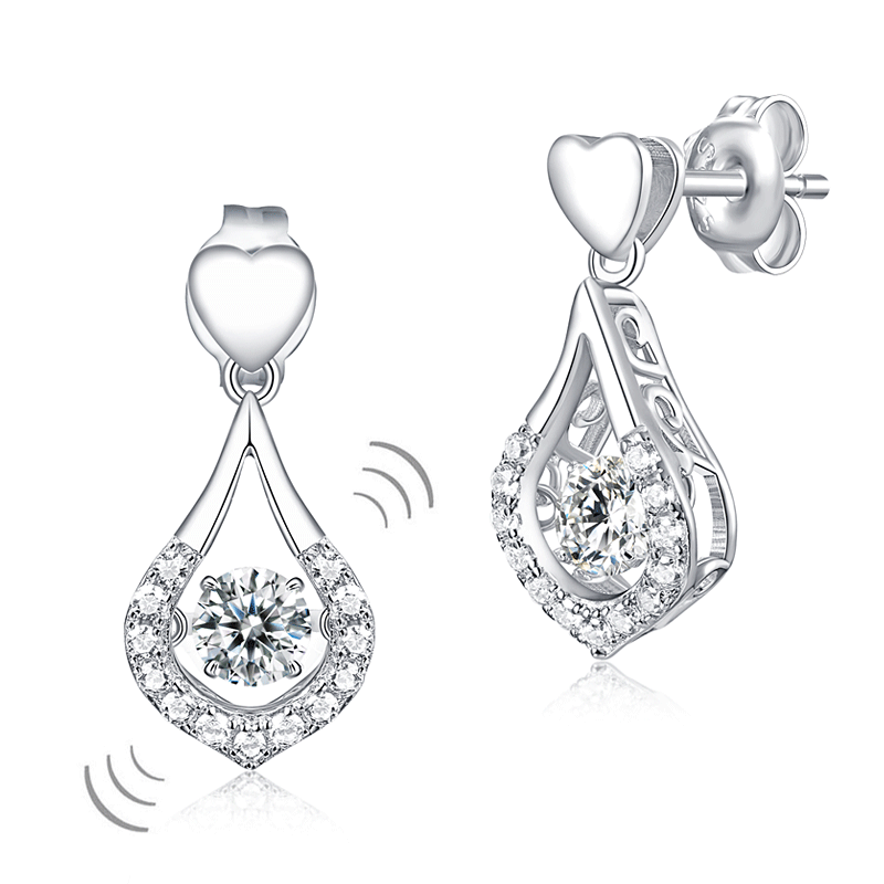 Dancing Stone Earrings Heart Tear Drop 925 Sterling Silver