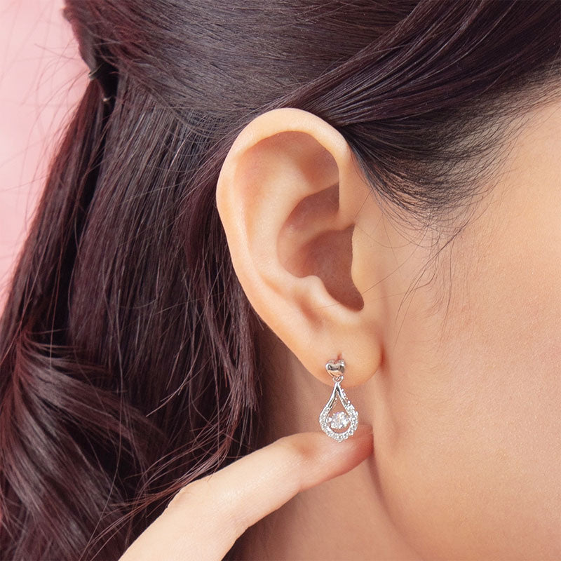 Dancing Stone Earrings Heart Tear Drop 925 Sterling Silver