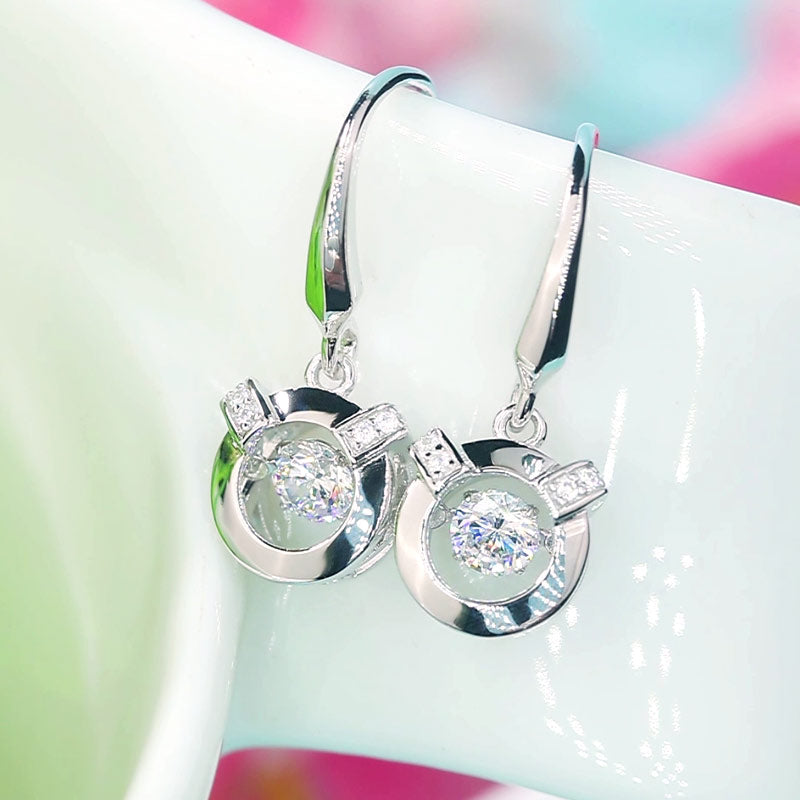 Dancing Stone Earrings Dangle Hook 925 Sterling Silver
