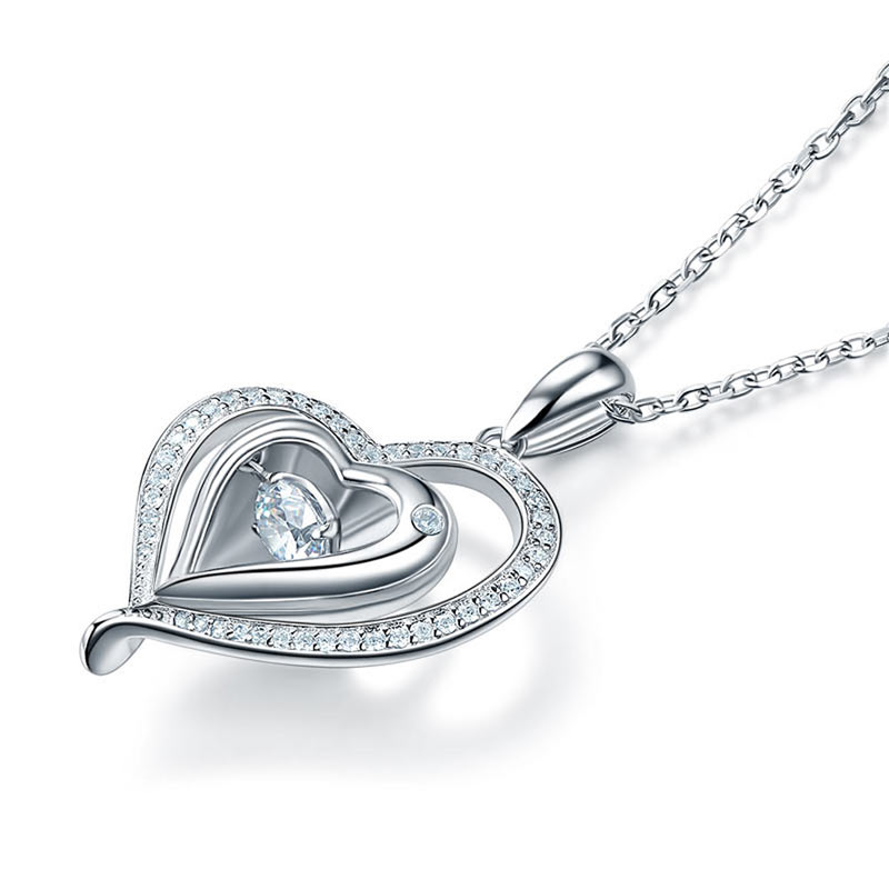 Dancing Stone Heart Pendant Necklace 925 Sterling Silver Bridesmaid Gift