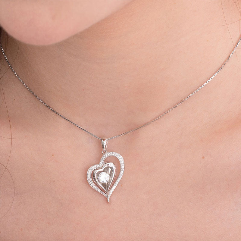 Dancing Stone Heart Pendant Necklace 925 Sterling Silver Bridesmaid Gift