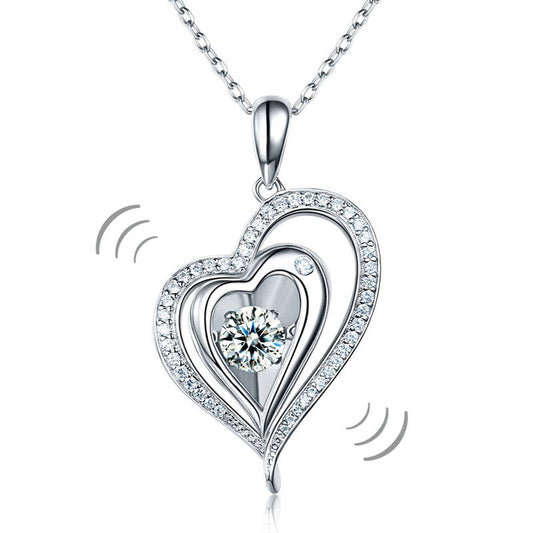 Dancing Stone Heart Pendant Necklace 925 Sterling Silver Bridesmaid Gift