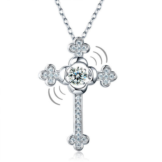 Dancing Stone Cross Created Diamond Pendant Necklace 925 Sterling Silver Vintage Style