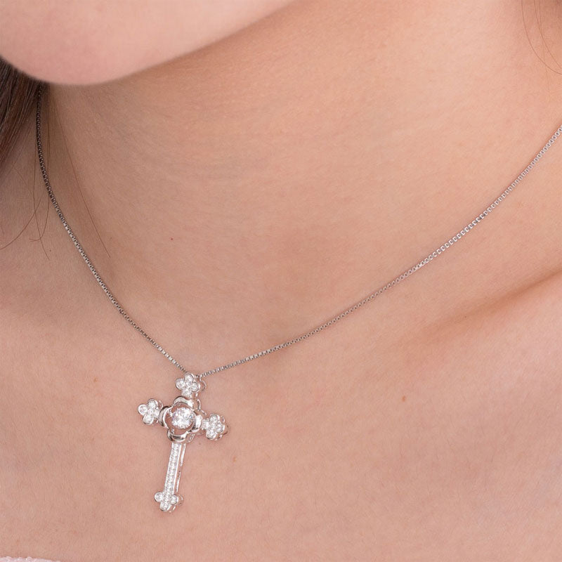 Dancing Stone Cross Created Diamond Pendant Necklace 925 Sterling Silver Vintage Style