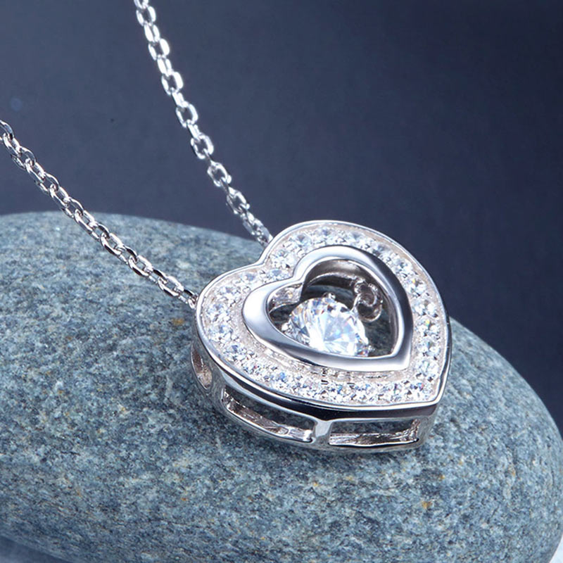 Dancing Stone Heart Pendant Necklace 925 Sterling Silver Bridesmaid Gift