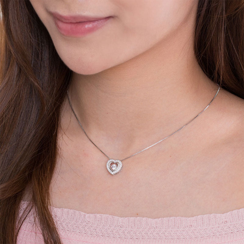 Dancing Stone Heart Pendant Necklace 925 Sterling Silver Bridesmaid Gift