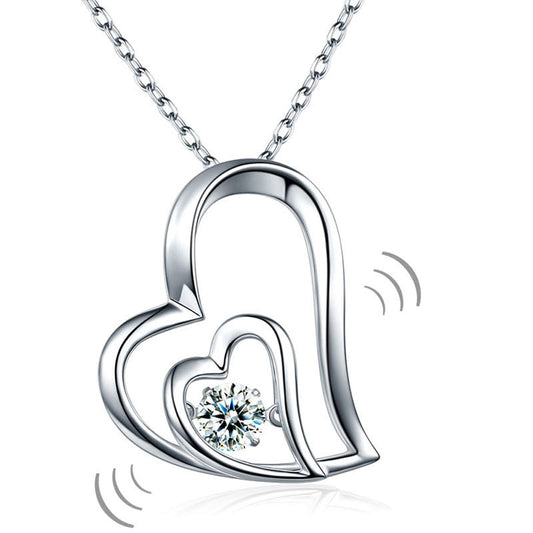 Dancing Stone Double Heart Pendant Necklace 925 Sterling Silver Bridesmaid Gift