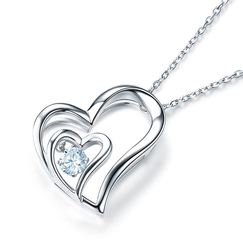 Dancing Stone Double Heart Pendant Necklace 925 Sterling Silver Bridesmaid Gift