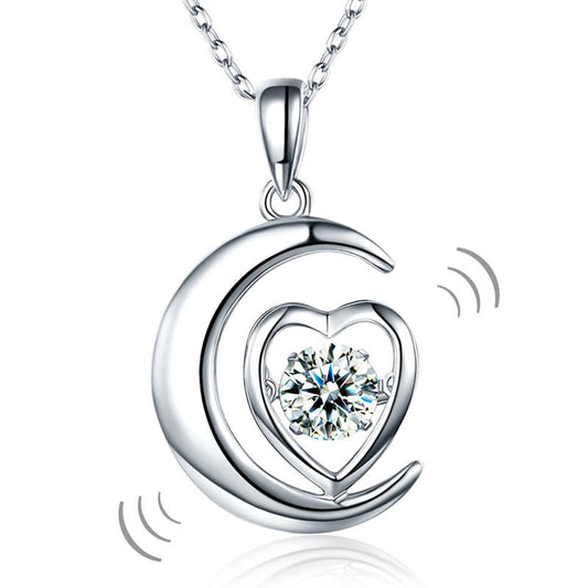 Dancing Stone Moon Heart Pendant Necklace 925 Sterling Silver Bridal Gift