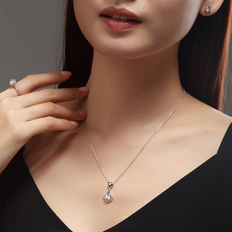 Dancing Stone use Swarovski Zirconia Heart Tear Drop Pendant Necklace 925 Sterling Silver