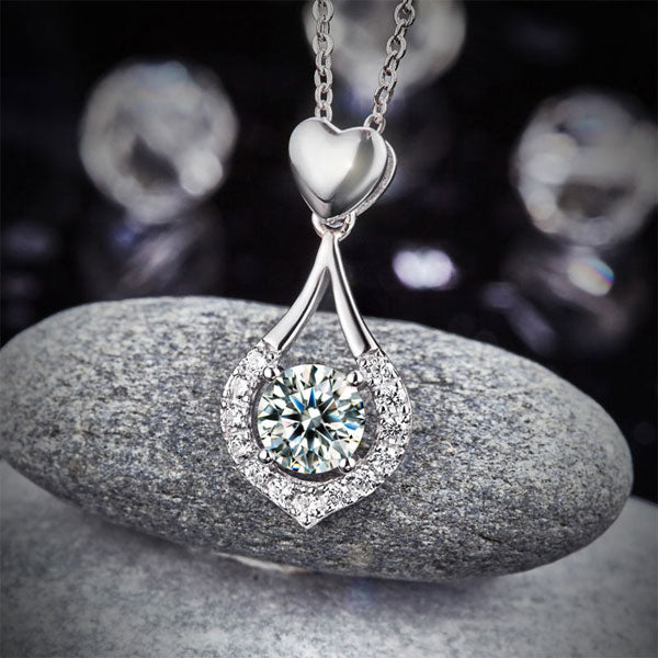 Heart Tear Drop Created Diamond Necklace