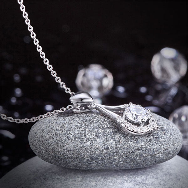 Dancing Stone use Swarovski Zirconia Heart Tear Drop Pendant Necklace 925 Sterling Silver