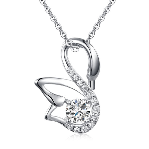 Swan Pendant Necklace 925 Sterling Silver Jewelry Created Diamond Necklace