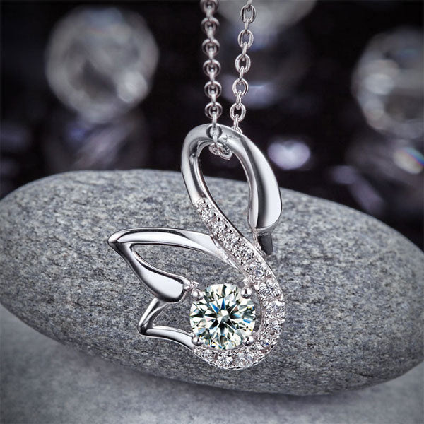 Swan Pendant Necklace 925 Sterling Silver Jewelry Created Diamond Necklace