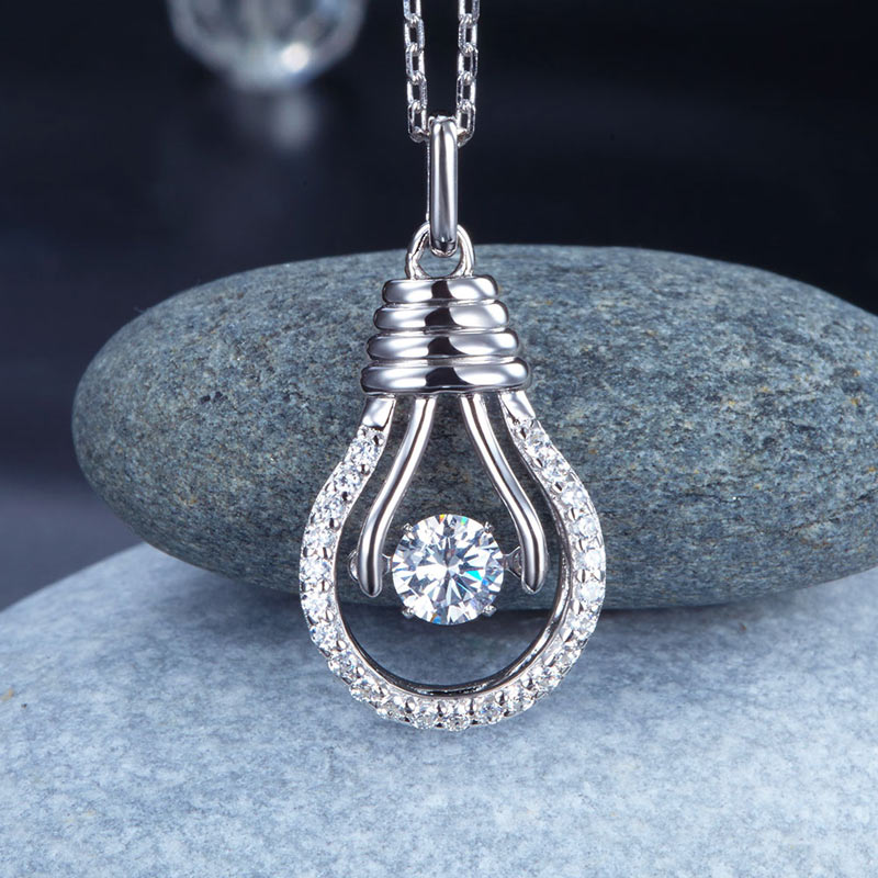 Dancing Stone Bulb Pendant Necklace 925 Sterling Silver