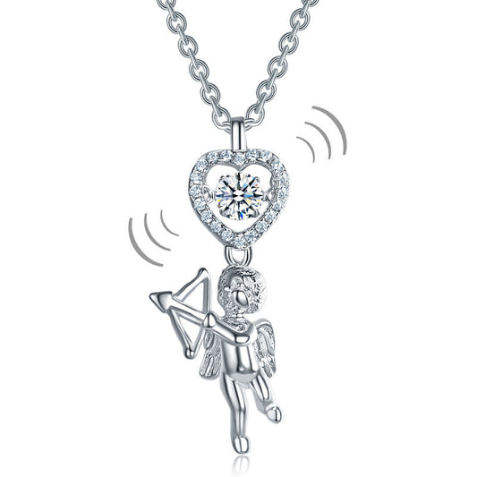 Love Angel Heart Dancing Stone Kids Girl Pendant Necklace 925 Sterling Silver Children Jewelry