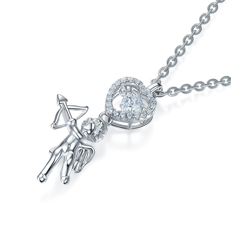 Love Angel Heart Dancing Stone Kids Girl Pendant Necklace 925 Sterling Silver Children Jewelry