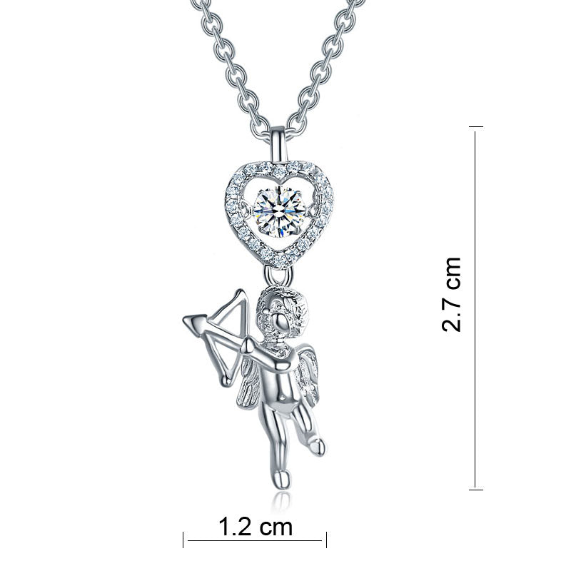 Love Angel Heart Dancing Stone Kids Girl Pendant Necklace 925 Sterling Silver Children Jewelry