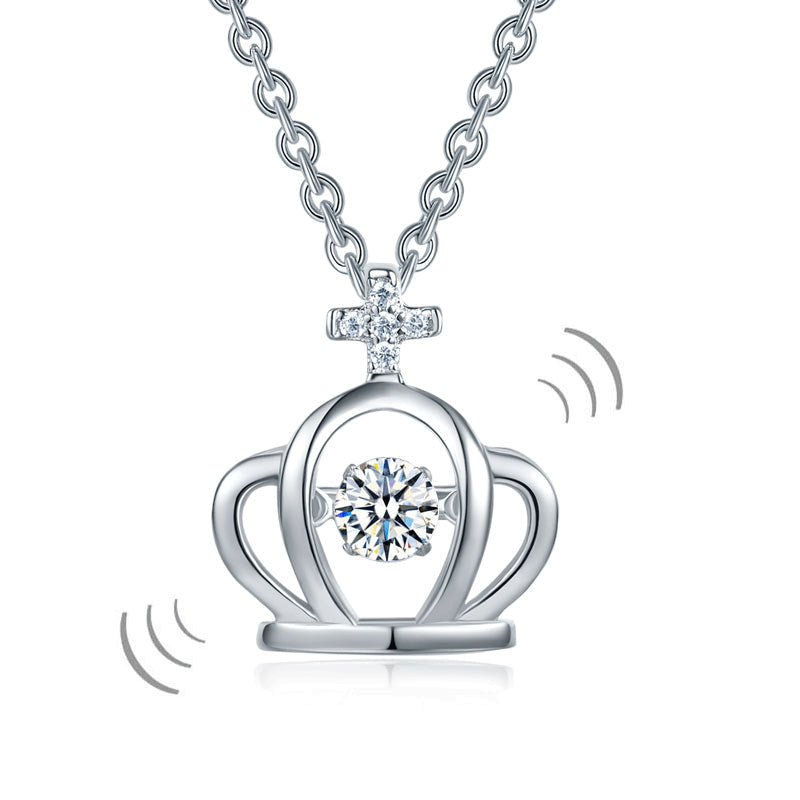 Crown Dancing Stone Kids Girl Pendant Necklace Solid 925 Sterling Silver Children Jewelry
