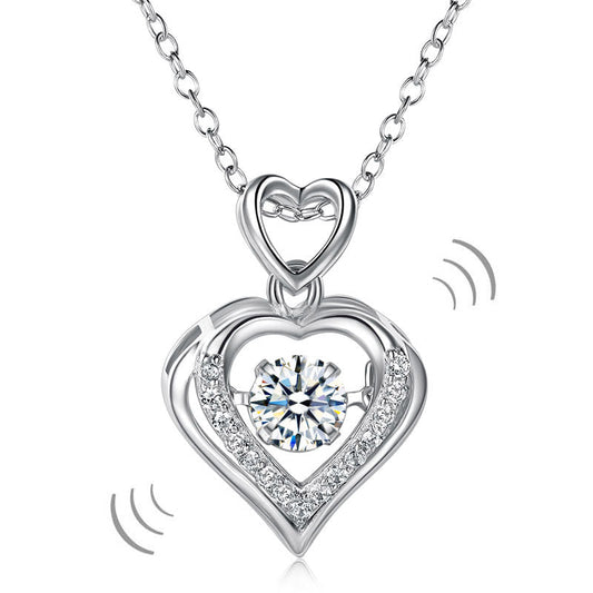 Double Heart Dancing Stone Pendant Necklace 925 Sterling Silver Bridesmaid Gift