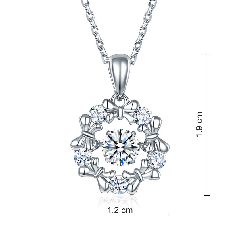 Dancing Stone Pendant Necklace 925 Sterling Silver Ribbon Flower