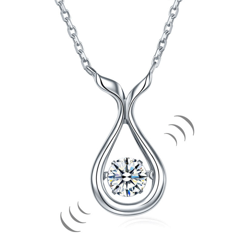 Dancing Stone Water Drop Necklace 925 Sterling Silver Simple Elegant
