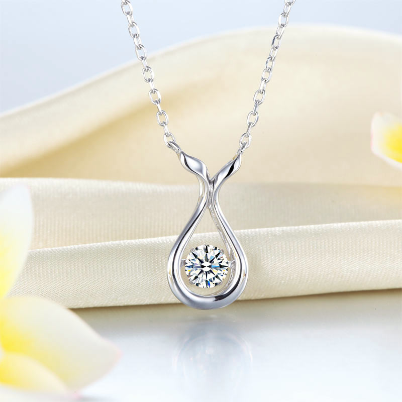 Dancing Stone Water Drop Necklace 925 Sterling Silver Simple Elegant