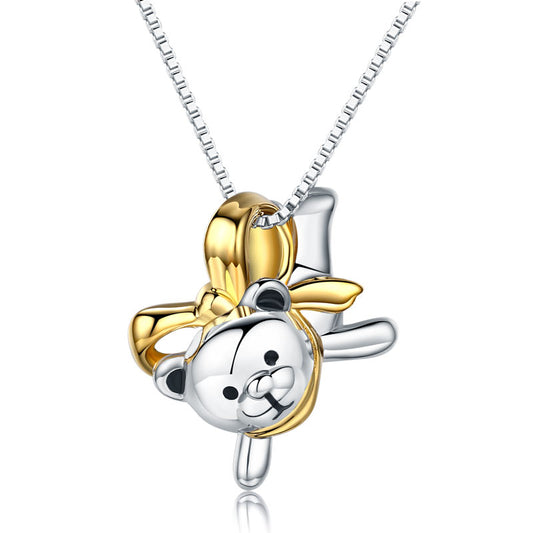 Lovely Bear Pendant Necklace 925 Sterling Silver