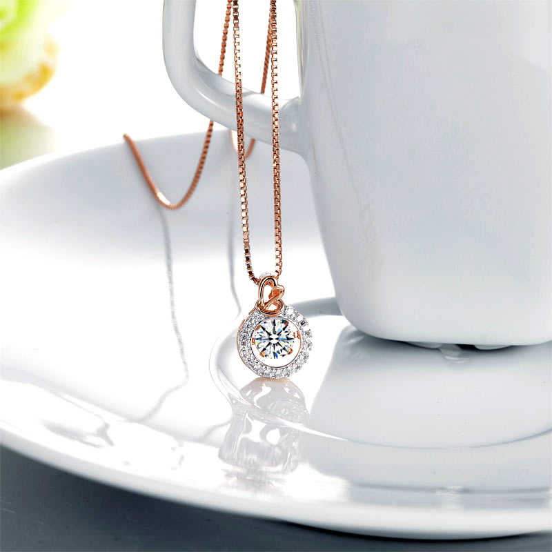 Dancing Stone Pendant Necklace Solid 925 Sterling Silver Rose Gold Plated