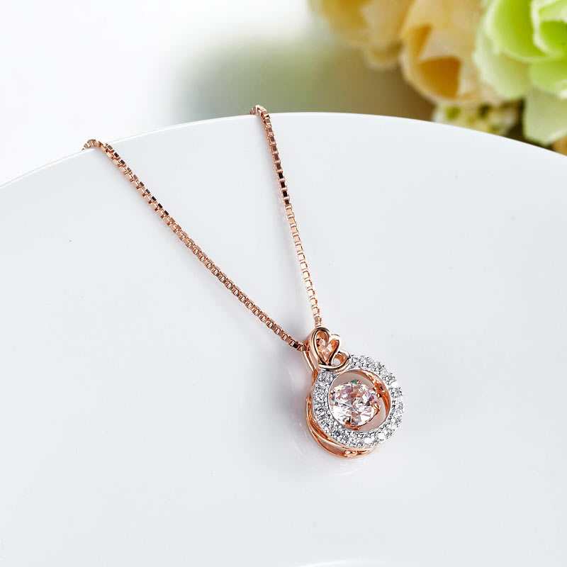 Dancing Stone Pendant Necklace Solid 925 Sterling Silver Rose Gold Plated