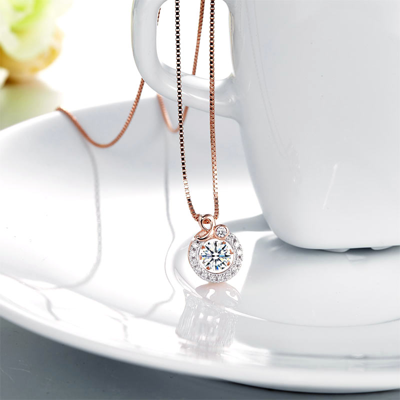 Dancing Stone Pendant Necklace Solid 925 Sterling Silver Rose Gold Plated