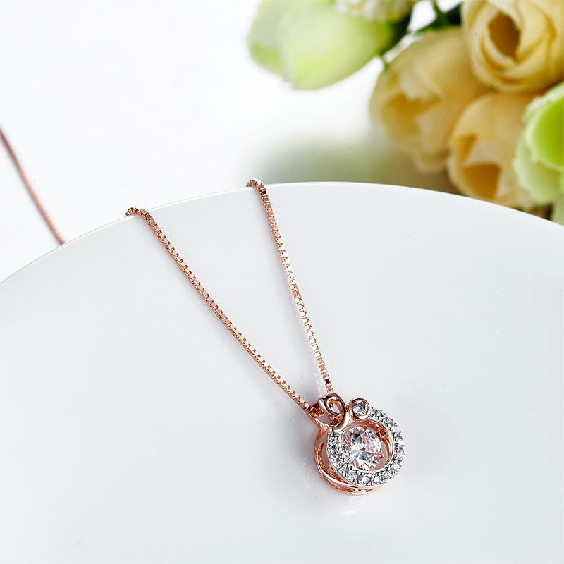 Dancing Stone Pendant Necklace Solid 925 Sterling Silver Rose Gold Plated