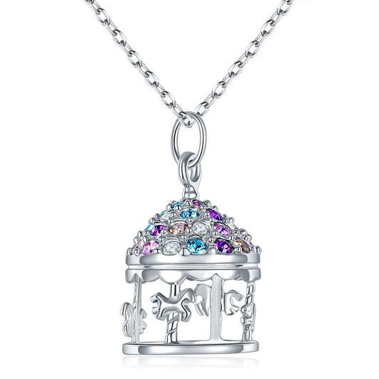 Multi-Color Merry-Go-Round Pendant Necklace Solid 925 Sterling Silver