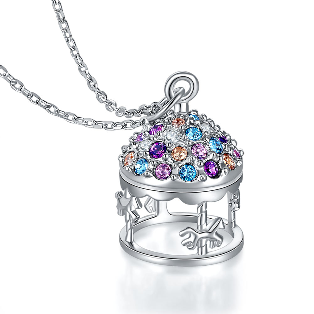 Multi-Color Merry-Go-Round Pendant Necklace Solid 925 Sterling Silver