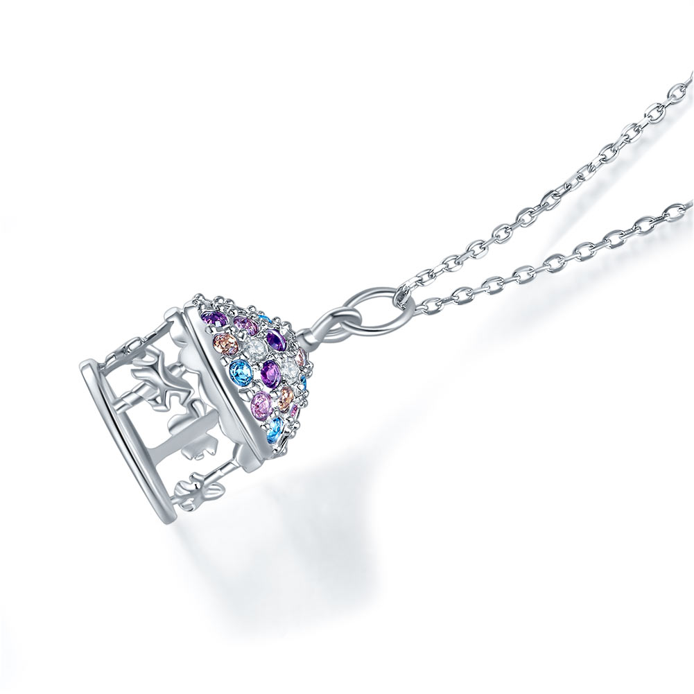 Multi-Color Merry-Go-Round Pendant Necklace Solid 925 Sterling Silver