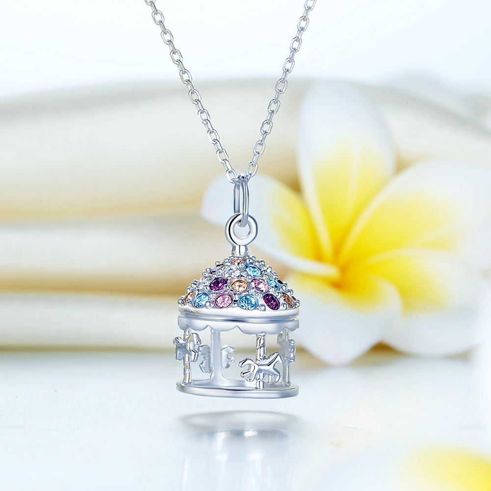 Multi-Color Merry-Go-Round Pendant Necklace Solid 925 Sterling Silver