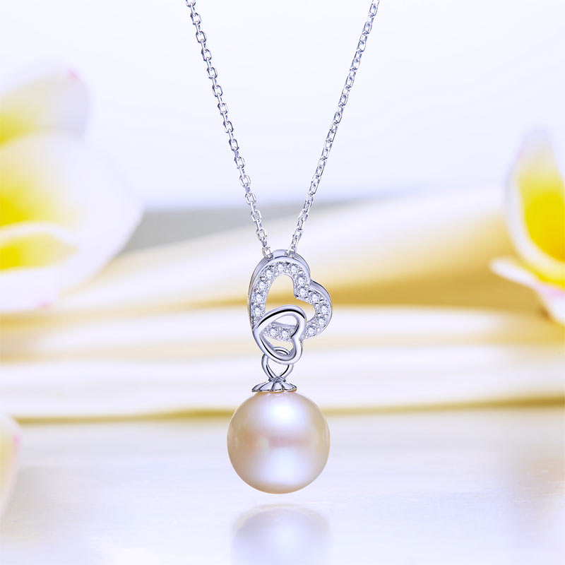 Fresh Water Pearl Heart Necklace 925 Sterling Silver