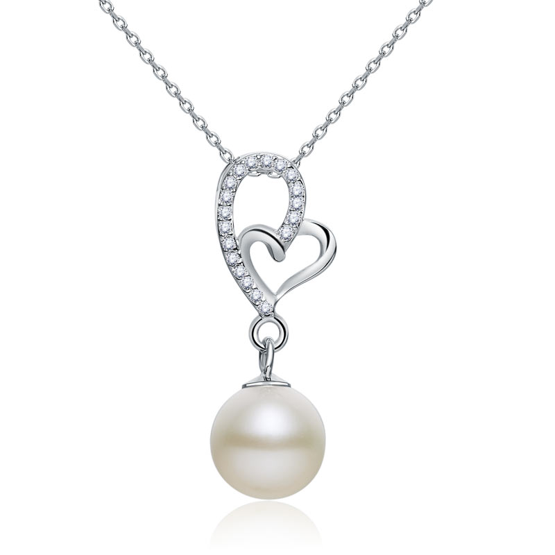 Fresh Water Pearl Heart Necklace 925 Sterling Silver