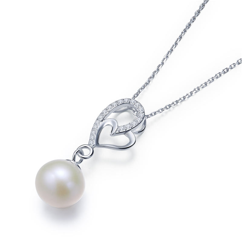 Fresh Water Pearl Heart Necklace 925 Sterling Silver