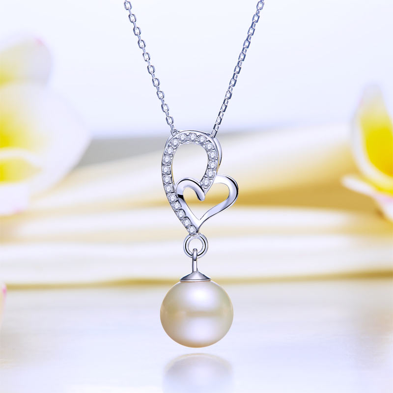Fresh Water Pearl Heart Necklace 925 Sterling Silver