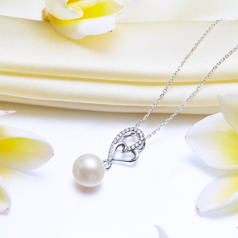 Fresh Water Pearl Heart Necklace 925 Sterling Silver